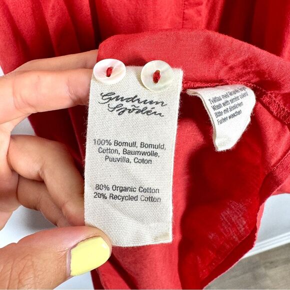 Gudrun Sjoden Women's Size Small Red Organic Recycled Cotton Button Down Dress - Picture 5 of 9